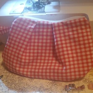 Red Checkered Cosmetic Bag